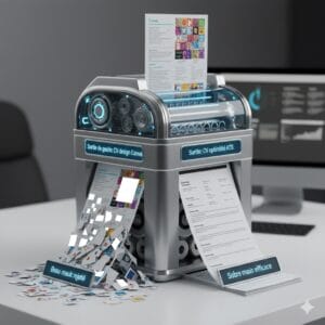 CV qui passe au travers d'une machine qui pourrait etre un ATS